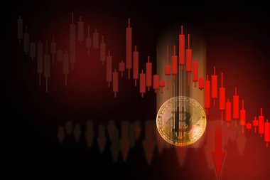 Bitcoin Cryptocurrency.Down Trend Line signal Candlestick chart Stock market tread forex.Block Chain Ethereum token. future security money banking symbol. trade forex. business investment  finance.