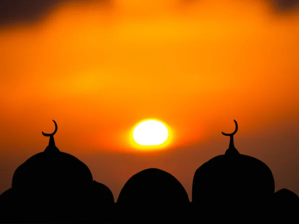 Рамадан Фитр Новый Год Мухаррам Мусульманская Религия Силуэтом Луны Размытом — стоковое фото