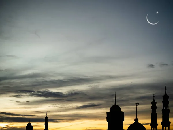 Рамадан Фитр Новый Год Мухаррам Мусульманская Религия Силуэтом Купола Полумесяцем — стоковое фото