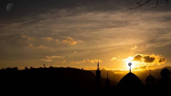 Рамадан Фитр Новый Год Мухаррам Мусульманская Религия Силуэтом Купола Темно — стоковое фото