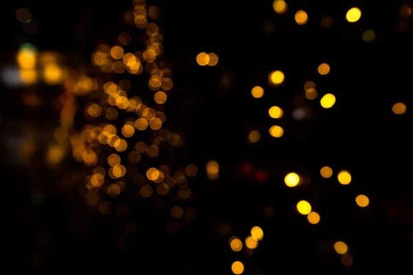 Light Night Bokeh Dark Black Background Abstract Golden Circle Effect — Foto Stock