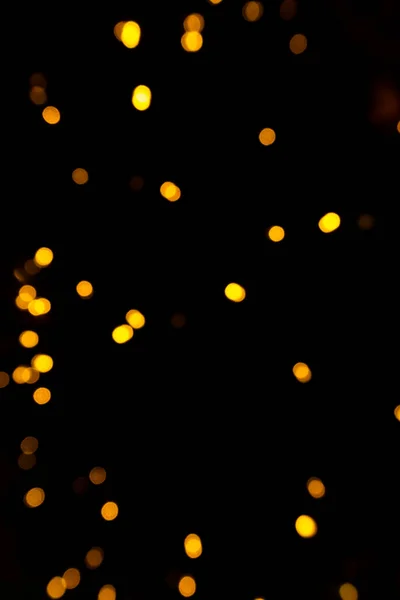 Luz Bokeh Noite Escuro Fundo Preto Abstrato Efeito Círculo Dourado — Fotografia de Stock