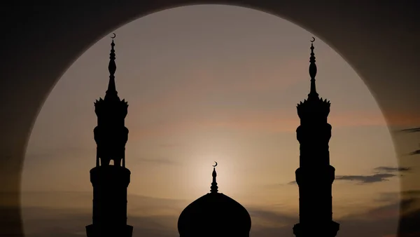 Ramadan Eid Fitr Neujahr Muharram Islamische Religion Symbole Mit Moscheen — Stockfoto