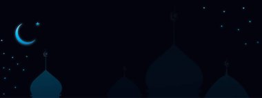 Ramadan, Eid ai-fitr,New year Muharram islamic religion Symbols with Mosques Dome silhouette with Crescent moon on dark green and twilight sky in night sunset. arabic,Eid al-adha,mubarak  Muslim.