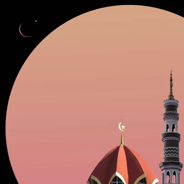 Mosques Dome Cresent Moon Black Pink Background Architecture Minaret Islam — Fotografia de Stock