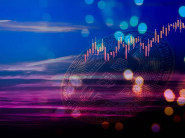 Candlestick Graph Chart Оновлення Розмитим Bitcoin Crypto Currency Abstract Backound — стокове фото