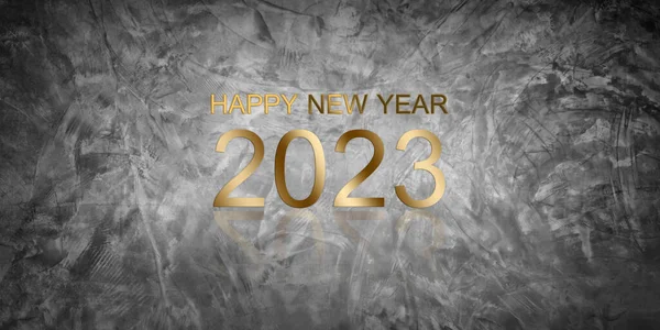 2023 Happy New Year on Dark Black Cement Background,Card or Poster Celebration Festive Christmas New Start Backdrop,Free Space Mock Up Display for add Product and Company Presentation.Party Symbols.