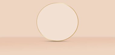 Podyum Stüdyosu Sonbaharı Çember Model Turuncu Altın Arkaplan, Boş Duvar Şekli Tasarımı Sunum Ürünleri, Boş Arkaplan 3D İç mekan, Asgari Sahne.