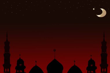 Camiler Kubbe Hilal Ayı ve Kızıl Arkaplan Yıldızı, Yeni Yıl Muharram Asya Dindar Müslüman, Ramazan Kareem, Kurban Bayramı, Yeni Yıl Muharram, İslami Arap Kutsal Mübarek Tanrı Sembolleri, Serbest Uzay.