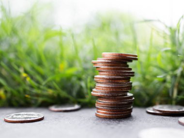 Yeşil Doğa 'ya Yığın Para Kapanışı, Banka Para Birimi Taylandlısı. Yeni Yıl için, Maaş, Oranlar, Borsa, Kredi, Kredi, İş veya Hazine Finansmanı konsepti, 2023 Yılına Yatırım Büyümesi ve Tasarruf Planı.