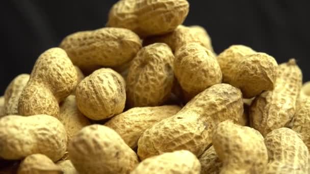 Cacahuetes molidos giran como fondo, cacahuetes en cáscaras, nueces molidas — Vídeo de stock