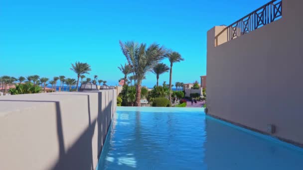 Cleopatra Luxury Resort Makadi hotel in Hurghada resort. Vista della piscina e del terreno: Egitto, Hurghada - 3 dicembre, 2021 — Video Stock