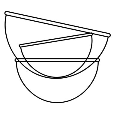 Üç cam kaseden oluşan mutfak araçları beyaz arkaplanda izole edilmiş basit minimalist düz tasarım vektör simgeleri çizer