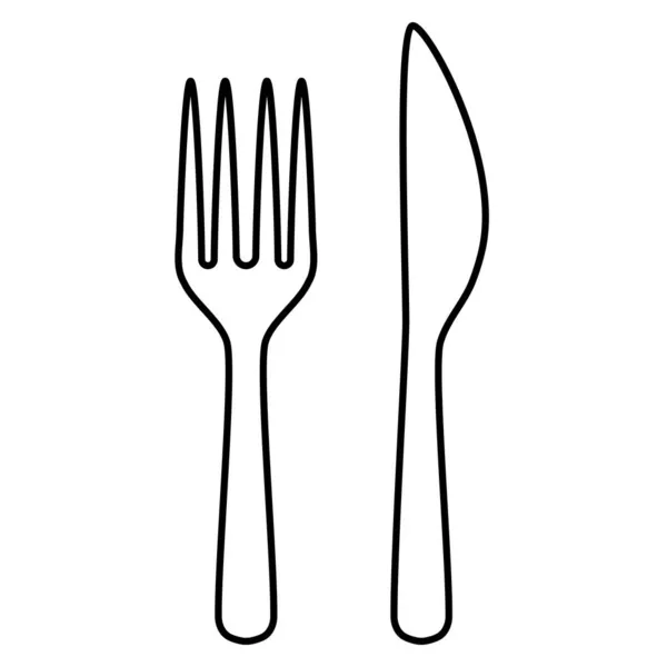 Kuchyňské Nářadí Příbory Sada Vidlice Nůž Obrys Jednoduchý Minimalistický Plochý — Stockový vektor
