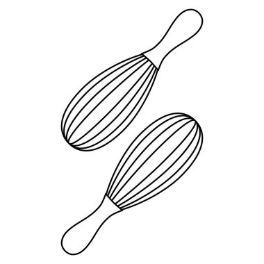 Beyaz arkaplanda izole edilmiş basit minimalist düz tasarım vektör resimlerinden oluşan iki çırpma ve pişirme logosundan oluşan mutfak araçları.