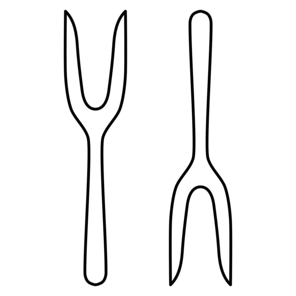 Outils Cuisine Couverts Ensemble Deux Fourchettes Logo Contour Simple Minimaliste — Image vectorielle