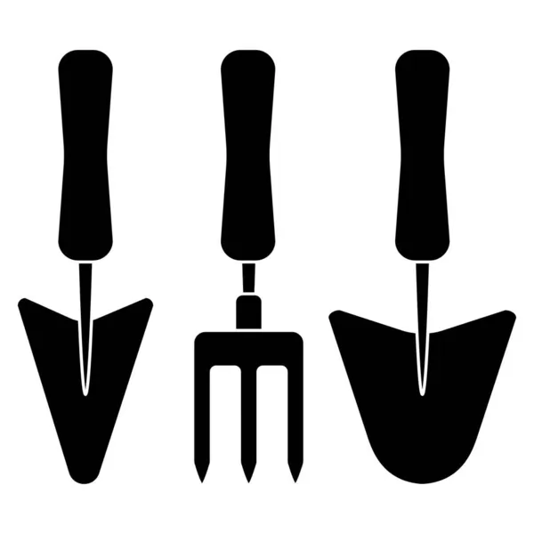 Gardening Tools Set Trowels Hand Fork Negative Outline Simple Minimalistic — Stock Vector
