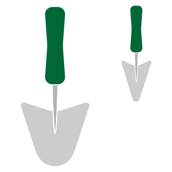 Gardening Tools Set Trowels Green Colour Outline Simple Minimalistic Flat — Stock Vector