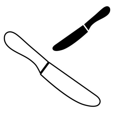 Beyaz arkaplanda izole edilmiş iki tereyağı bıçağı hattı ve negatif anahat basit minimalist düz tasarım vektör resimlerinden oluşan mutfak araçları