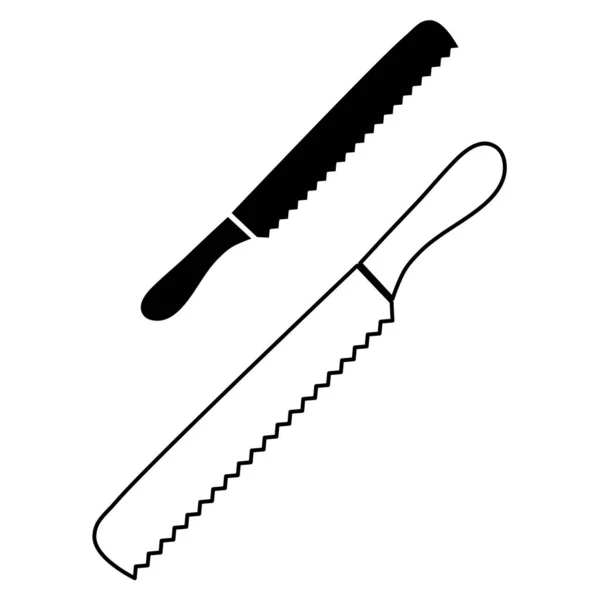 Outils Cuisine Ensemble Deux Lignes Couteaux Pain Contour Négatif Illustration — Image vectorielle