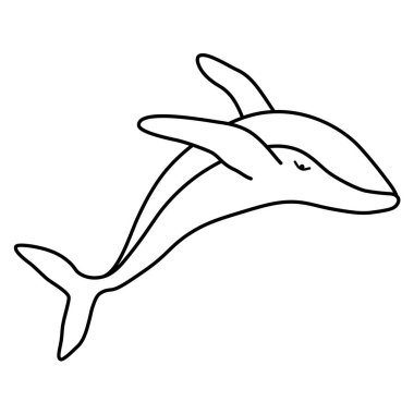 Kambur balina minimalist basit ana hatlı vektör logosu çizimi. Beyaz zemin üzerinde izole çizgi balina çizim