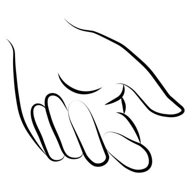 Kadınlar basit, minimalist, doğrusal jest tarzında el ele verirler. Beyaz arkaplanda logolar, izler, desenler, posterler ve diğer tasarımlar yaratmak için kadın ellerinin vektör ilüstrasyonu