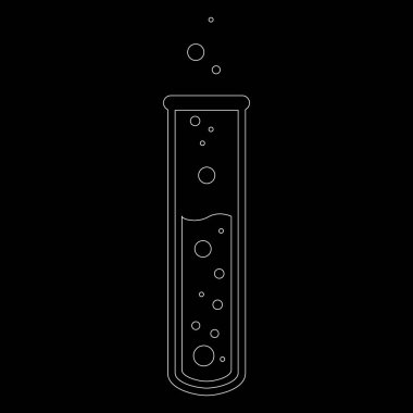 Kimyasal test tüpü vektör simgesi minimalist düz çizim ayarlandı. Siyah arka planda izole edilmiş bilim için deney kimyasalı şişesi.