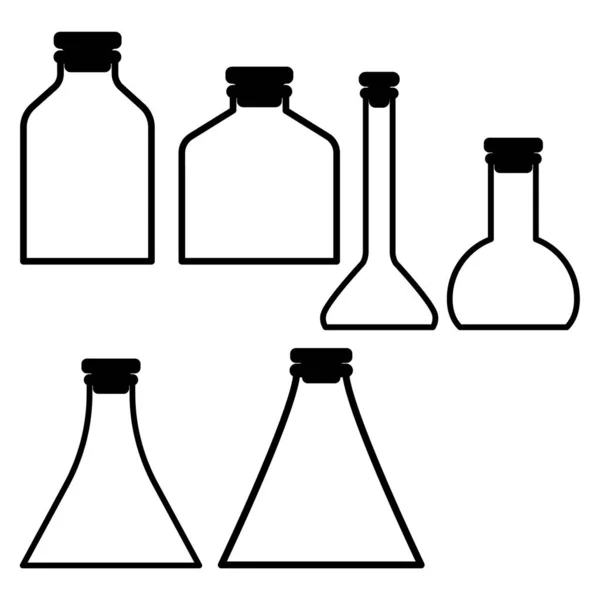 Kémiai Kémcső Vektor Ikonok Készlet Hat Minimalista Lapos Illusztrációk Kísérlet — Stock Vector