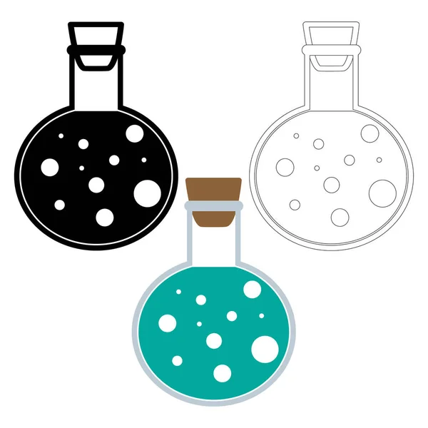 Kémiai Kémcső Vektor Ikonok Készlet Három Minimalista Lapos Illusztrációk Kísérlet — Stock Vector