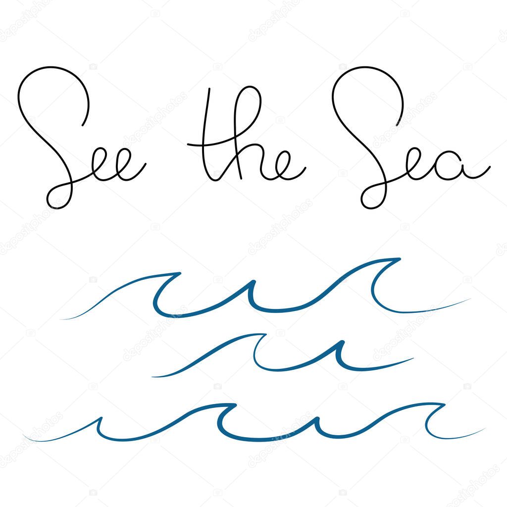 Simple minimalist waves and lettering phrase handdrawn water lake river logo vector illustration, design isolated on white background