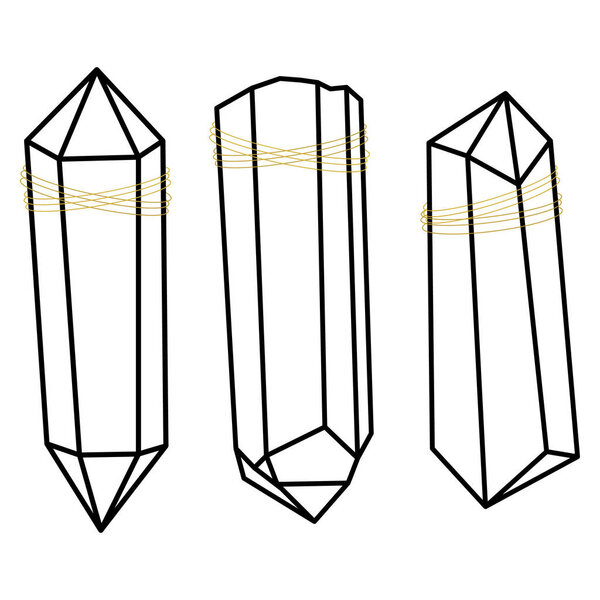 Hipster crystal outline vector illustration minimalist icon set. Linear sign of treasure gem. Mineral, diamond, quartz simple icons isolated on white background.