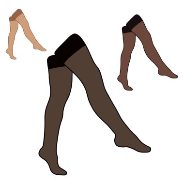 Farklı renkte stoklayan kadınlar basit minimalist vektör ikonu. Dişi bacaklar hazır. Renkli ayak, vektör çizimi. Beyaz arkaplanda kadın bacak vektörü izole.
