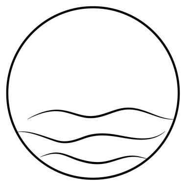 Basit minimalist dalgalar su gölü nehir logosu daire vektör çizimi, beyaz arkaplanda izole tasarım