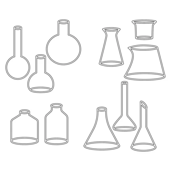 Chemical Test Tubes Vector Icons Set Minimalist Flat Illustrations Experiment — Stock Vector