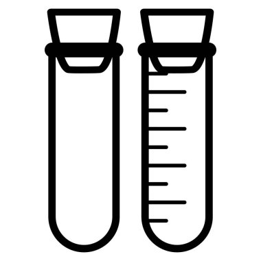 Kimyasal test tüpleri vektör simgeleri minimalist düz çizimler oluşturur. Beyaz arka planda izole edilmiş bilimsel deney şişeleri.