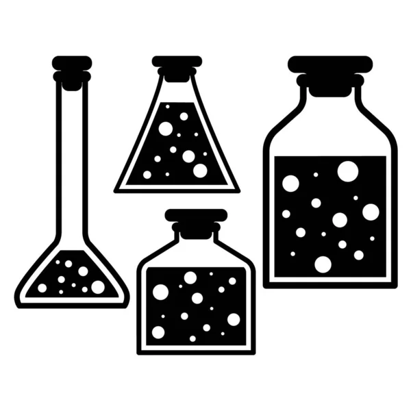 Chemické Zkumavky Vektorové Ikony Nastavit Minimalistické Ploché Ilustrace Experimentální Chemické — Stockový vektor