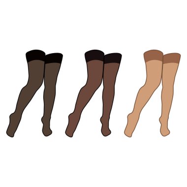 Farklı renkte stoklayan kadınlar basit minimalist vektör ikonu. Dişi bacaklar hazır. Renkli ayak, vektör çizimi. Beyaz arkaplanda kadın bacak vektörü izole.