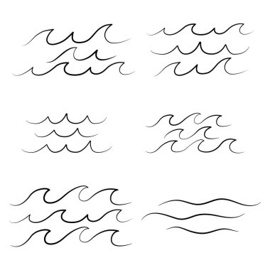 Set of six various simple minimalist waves water lake river logo vector illustration, bundle set collection package design isolated on white background
