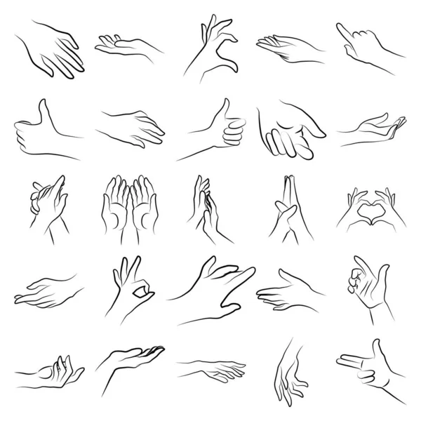 Set Miscellaneous Women Hands Gestures Simple Outline Minimalistic Linear Style — Vetor de Stock