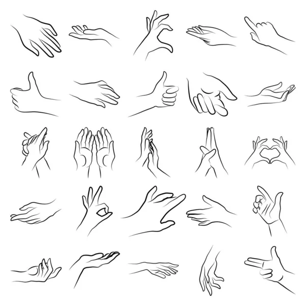 Karmaşık kadınların el hareketleri basit minimalist çizgisel şekildedir. Beyaz arkaplanda logolar, izler, desenler ve diğer tasarımlar yaratmak için kadın ellerinin vektör ilülasyonu