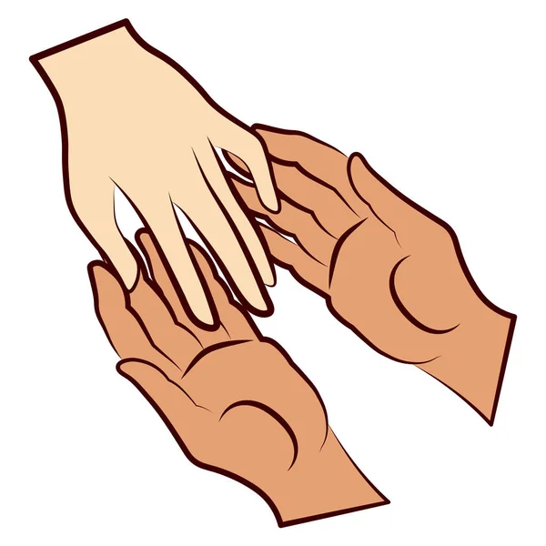 两只张开的手握住另一只手 简单地勾勒出简约的线性手势风格 制作标志 印刷品 海报和其他白色背景图案的女性手的图解 — 图库矢量图片
