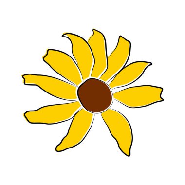 Beyaz arkaplanda izole edilmiş açık helopsis çiçeği vektör çizimi. Vektör taslak stili üst görünüm el çizimi vahşi, sarmal, sahte ayçiçeği.