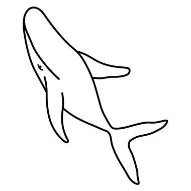 Kambur balina minimalist basit ana hatlı vektör logosu çizimi. İzole edilmiş balina çizimi beyaz arka planda izole