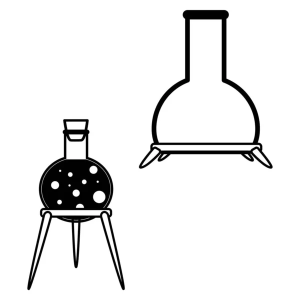 Kémiai Kémcsövek Állvány Vektor Ikonok Beállítani Minimalista Lapos Illusztrációk Kísérlet — Stock Vector