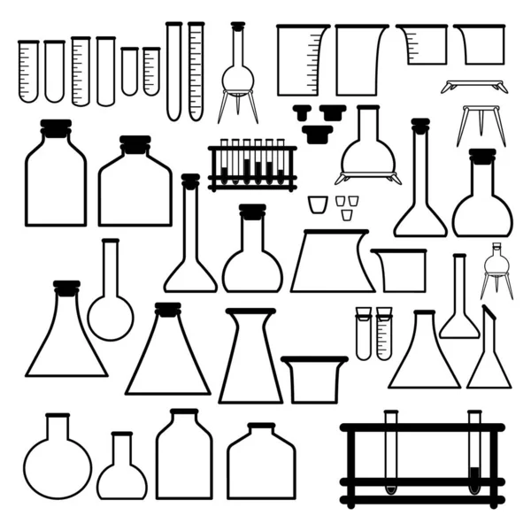 異なるサイズ 化学試験管のベクトルアイコンの種類のセットは 最小限のフラットイラストを設定します 白地に隔離された科学のための実験化学フラスコ — ストックベクタ