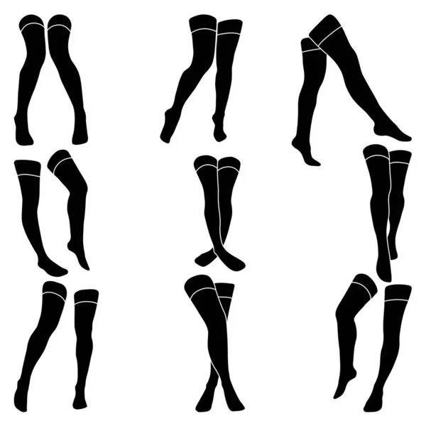 Women Stocking Silhouette Simple Minimalist Vector Icon Female Legs Set — Stock Vector