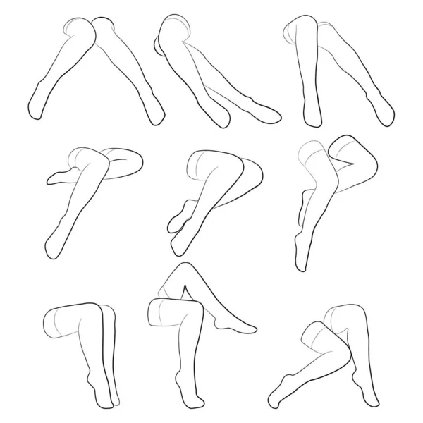 女性のストッキングアウトラインシンプルなミニマリストベクトルアイコン 女性の足がセット 概要足 ベクトルイラスト 白い背景に隔離された女性の足のベクトル — ストックベクタ