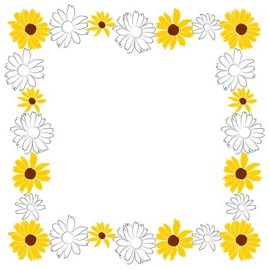 Beyaz arkaplanda izole edilmiş açık sarmal çiçek vektör çizimi sınırı. Vektör taslak stili üst görünüm el çizimi vahşi, sarmal, sahte ayçiçeği.