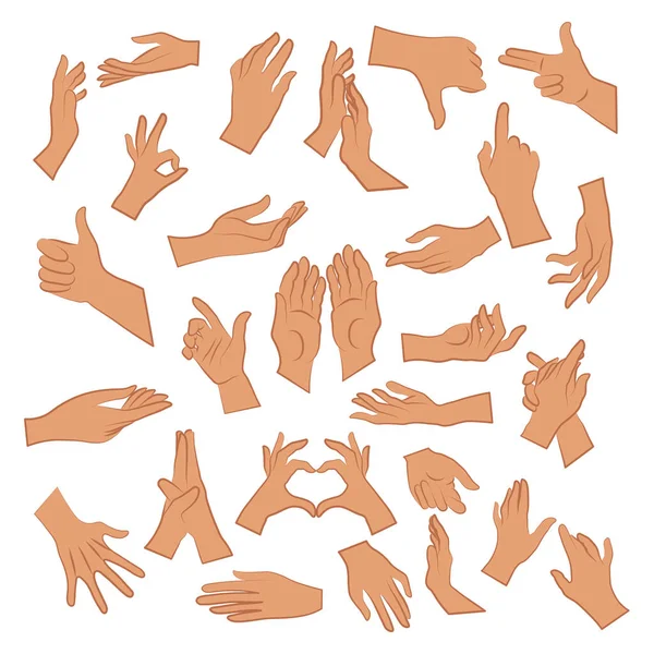 Conjunto Mulheres Diversas Mãos Gestos Cor Simples Vector Ilustração Mãos — Vetor de Stock