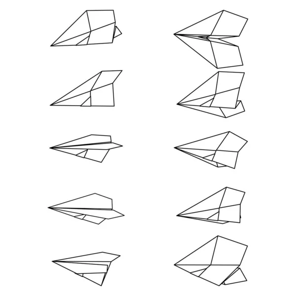 Набір Векторних Ілюстрацій Піктограм Паперової Площини Намалюйте Простий Паперовий Літак — стоковий вектор